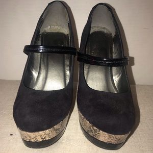 Black/snakeskin heels